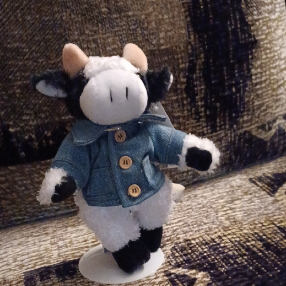 4/$80 Plush Cow With Denim Jacket - Stand